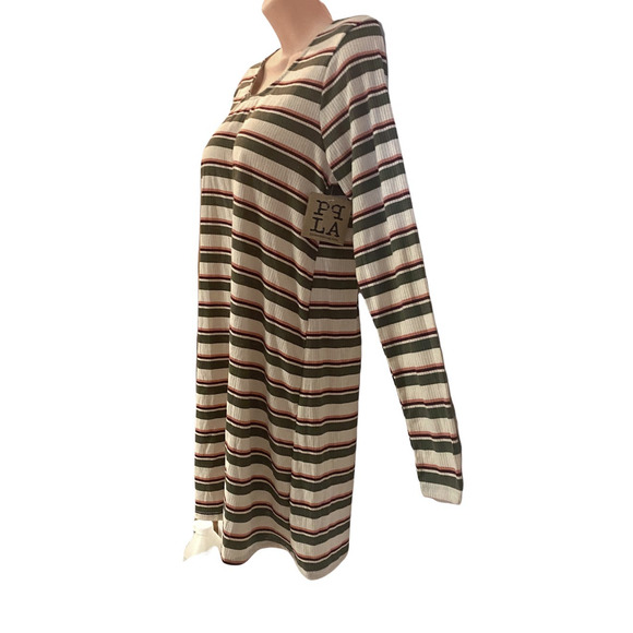 PPLA Lace-Up Back Ribbed Casual Long Sleeve T-Shirt Dress Ivory Olive Peach Wine - Picture 5 of 8